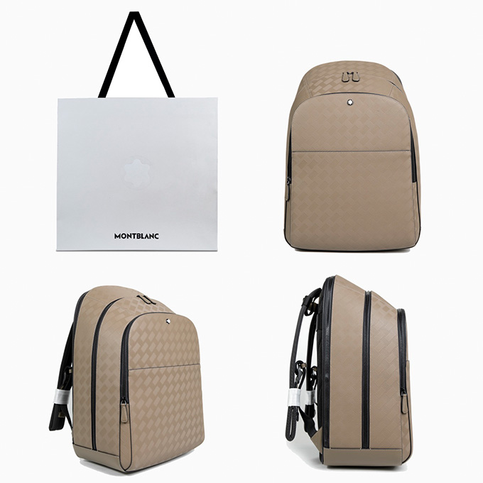 montblanc 3.0 hazelnut brown leather grid pattern backpack #221098